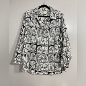 C&C California,Women's blouse 100% linen long sleeve Size 2X Palm Flamingo Print